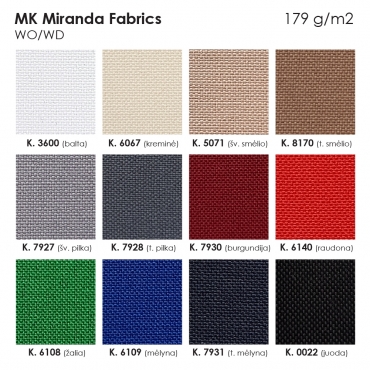 MK Miranda Fabrics vandeniui atsparūs audiniai (neperšlampami), 179 g/m2